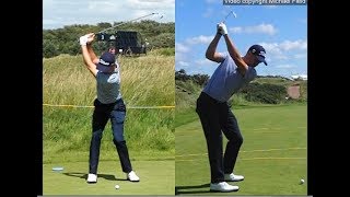 Justin Thomas golf swing  Long Iron faceon amp downtheline July 2017 [upl. by Attevad]